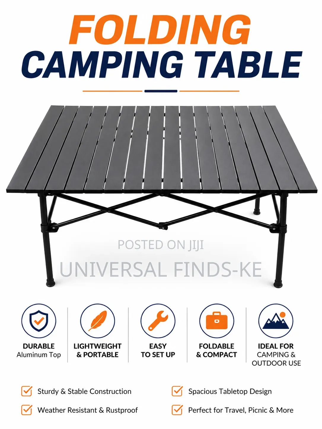 Portable Foldable Metallic Camping Table – Lightweight Outdoor Table