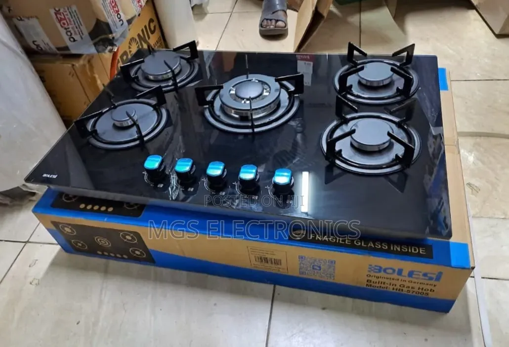 Bolesi Inbuilt 5 Burner Full Gas Tampared Glass Cooker