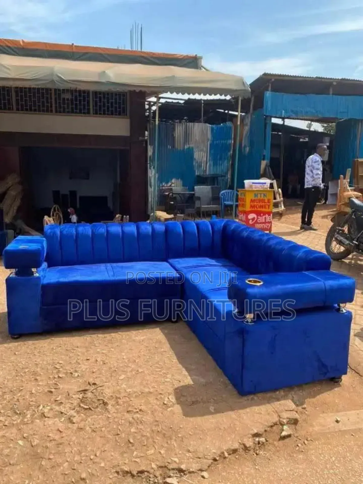 Blue L-Shaped 5 Seater Sofa