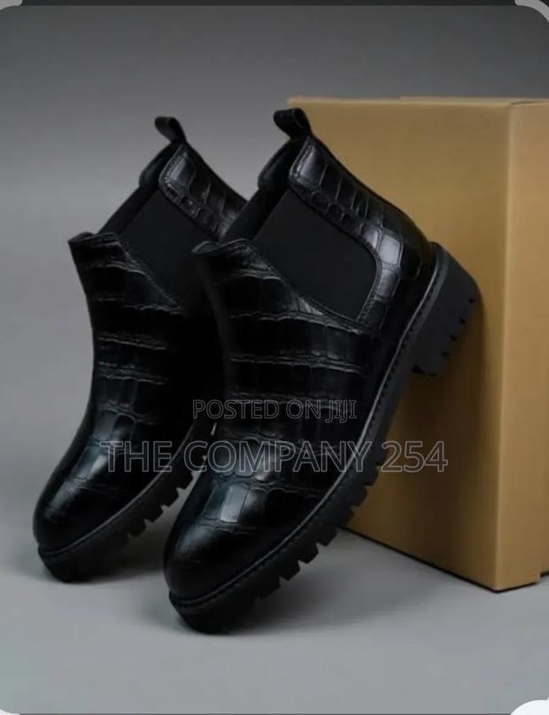 Black Croc-Embossed Leather Chelsea Boots - main view