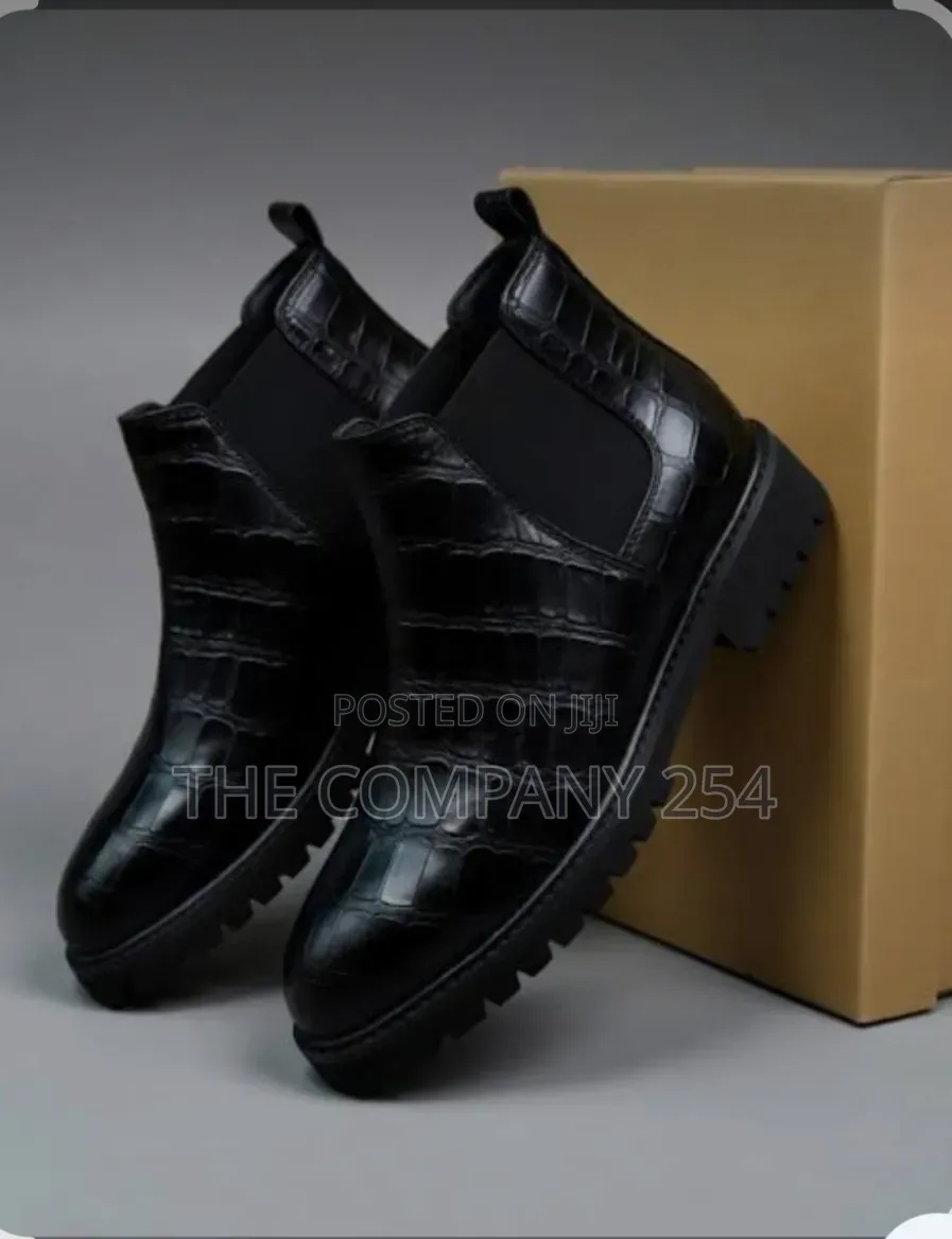 Black Croc-Embossed Leather Chelsea Boots