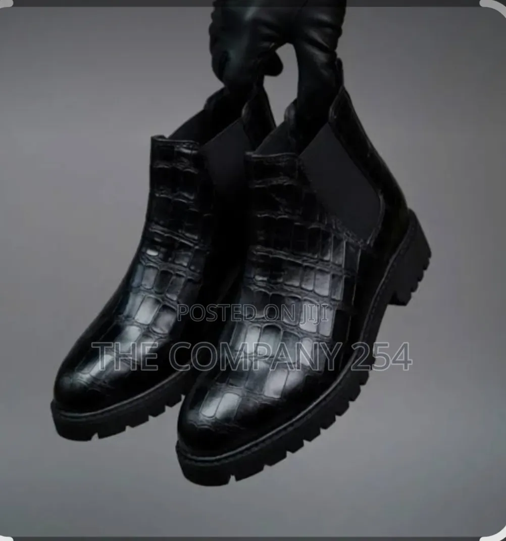 Black Croc-Embossed Leather Chelsea Boots