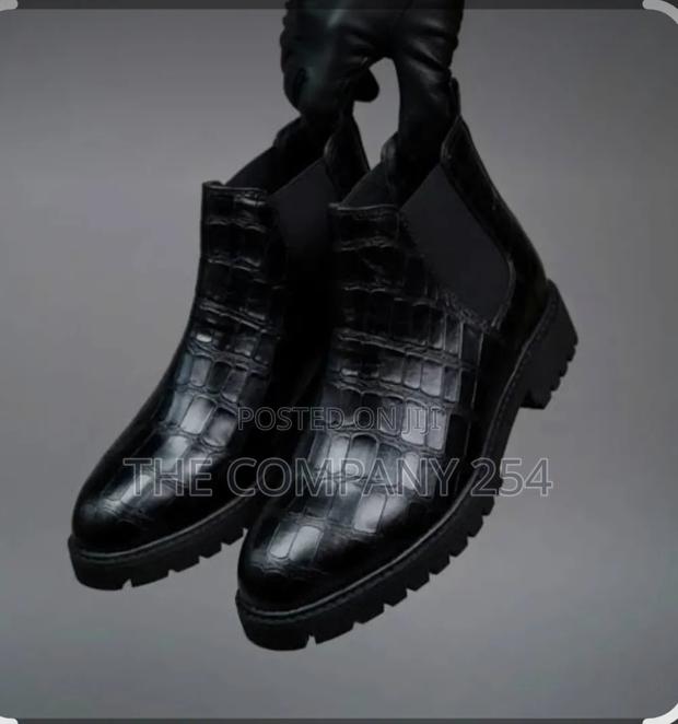 Black Croc-Embossed Leather Chelsea Boots - thumbnail 2