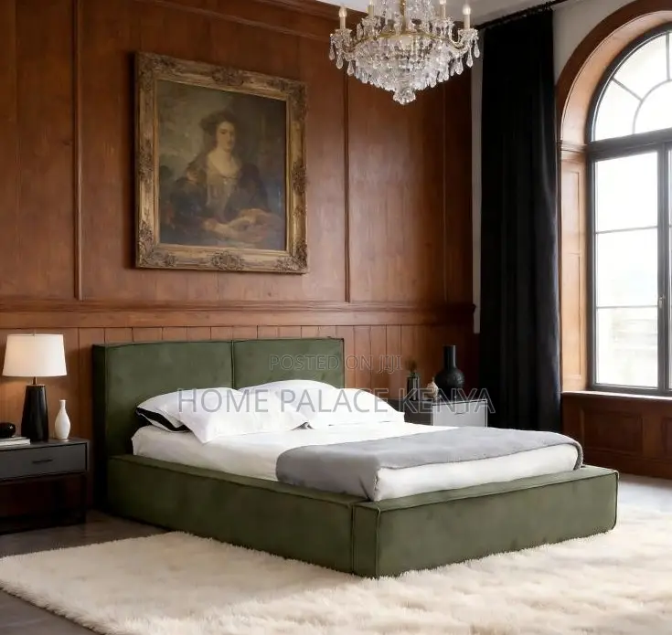 Fabric Bed: Wooden Bed Frame Family Size