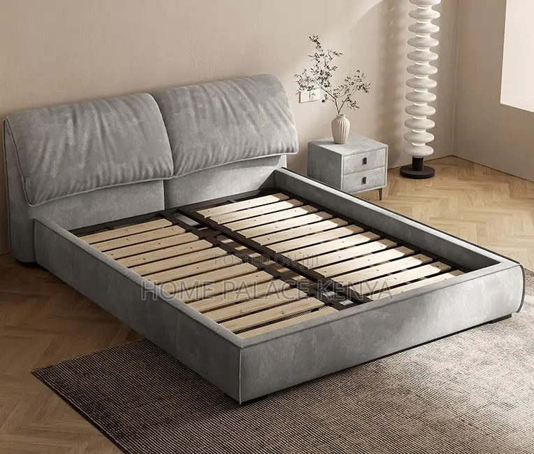 Fabric Bed: Wooden Bed Frame Family Size