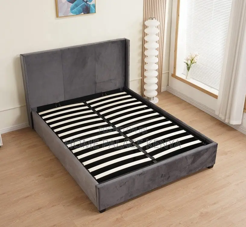 Fabric Bed: Wooden Bed Frame Family Size