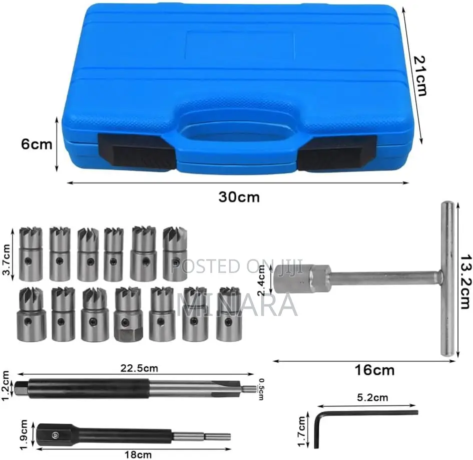 17 Pcs, Diesel Injector Seat Cutter Cleaner Tool Set, Delphi Bosch