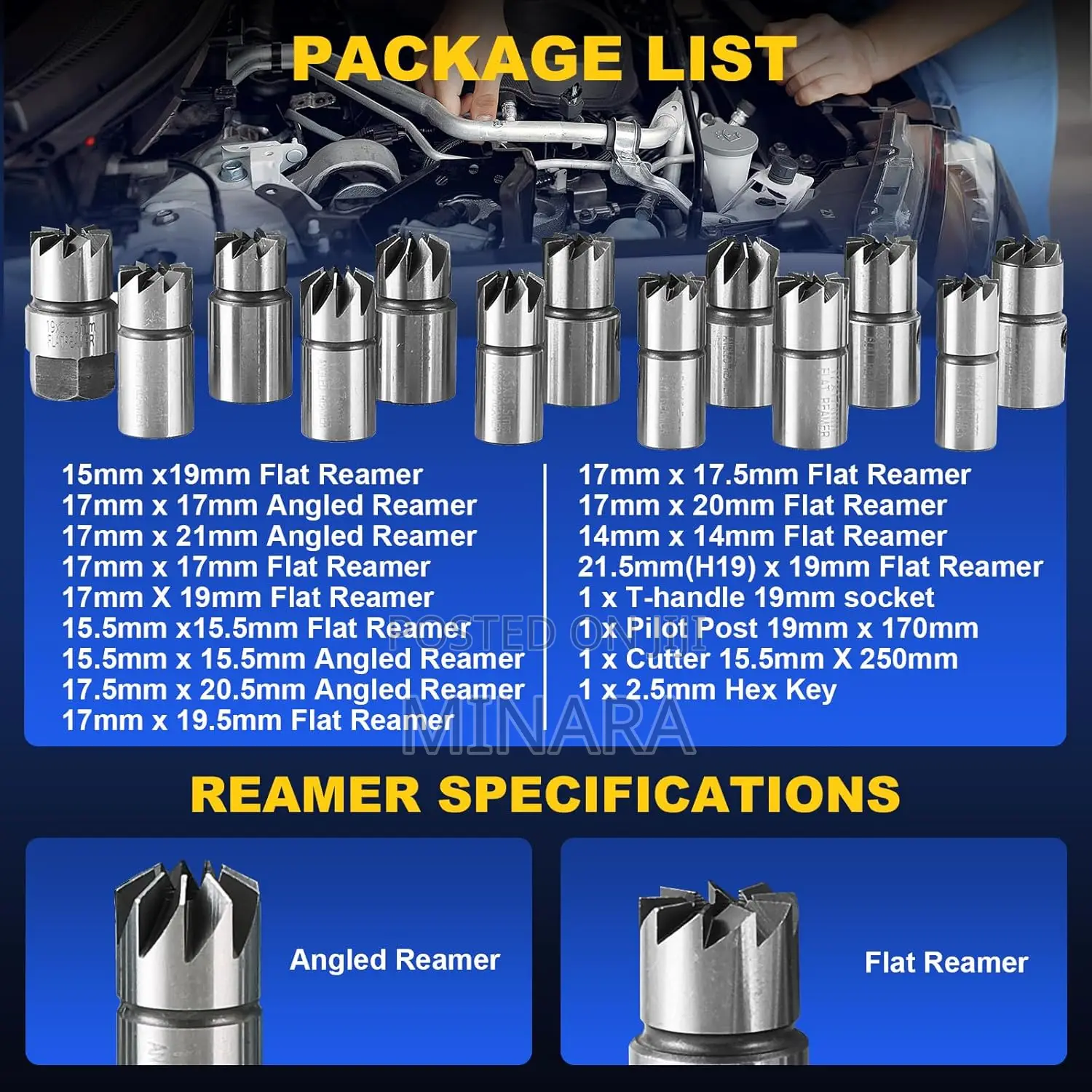 17 Pcs, Diesel Injector Seat Cutter Cleaner Tool Set, Delphi Bosch