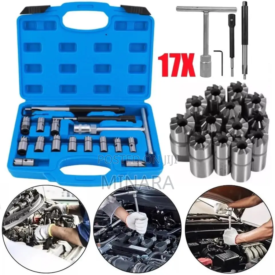 17 Pcs, Diesel Injector Seat Cutter Cleaner Tool Set, Delphi Bosch