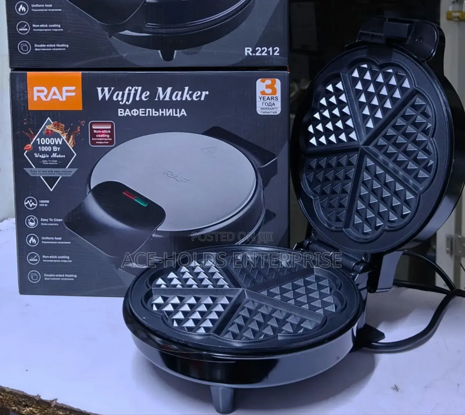Raf Non-Stick Coat Waffle Maker - 1000w (Uniform Heating)