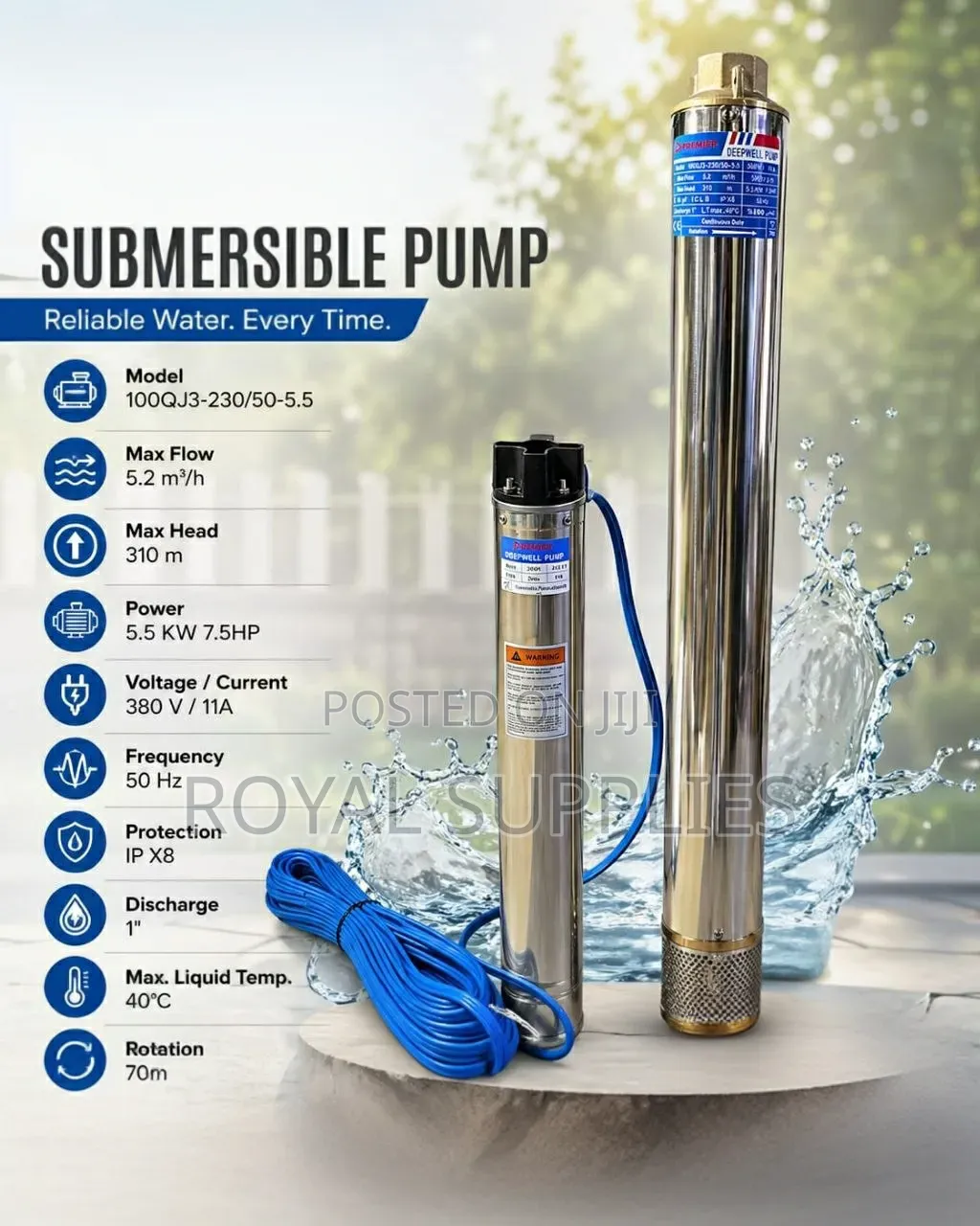 Premier 7.5hp 310m Submersible Water Pump 3 Phase