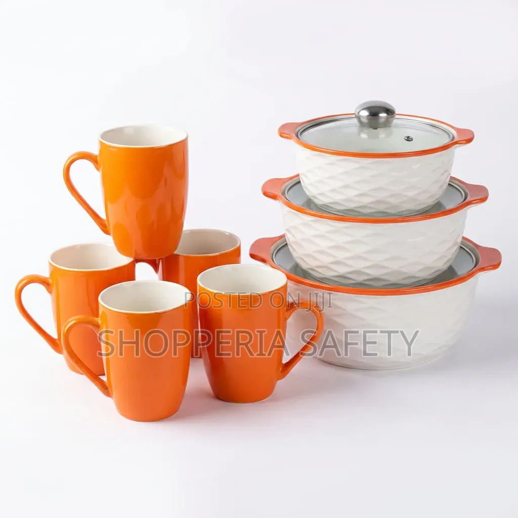*Orange 3pcs Ceramic Bowls Plus Ceramic Mugs