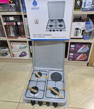 Nunix Dual Fuel Table Top Cooker – 3 Gas Burners 1 Electric Plate