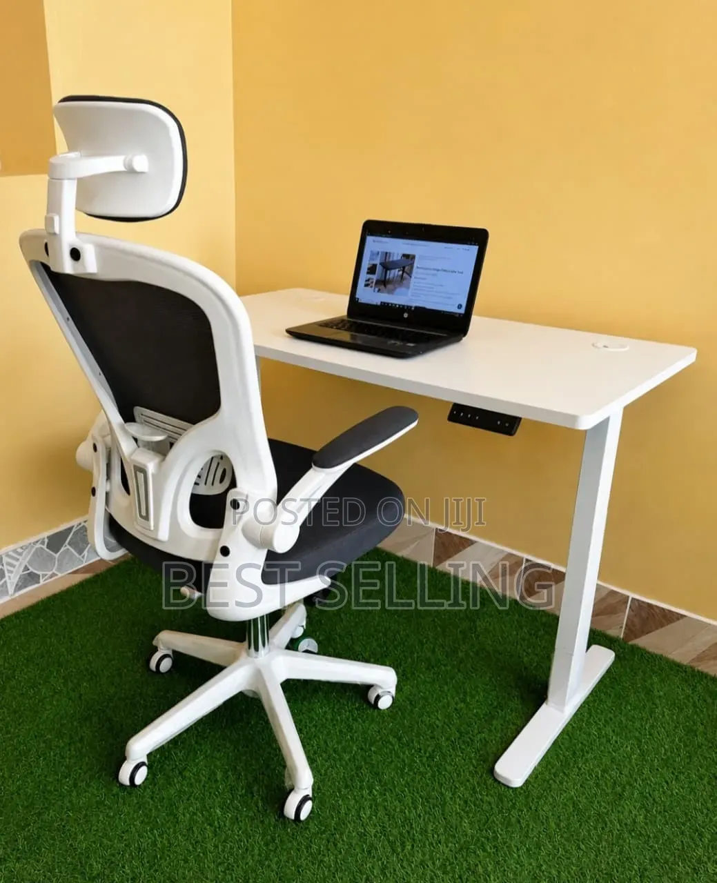 1.2m White Adjustable Electric Desk and Chair