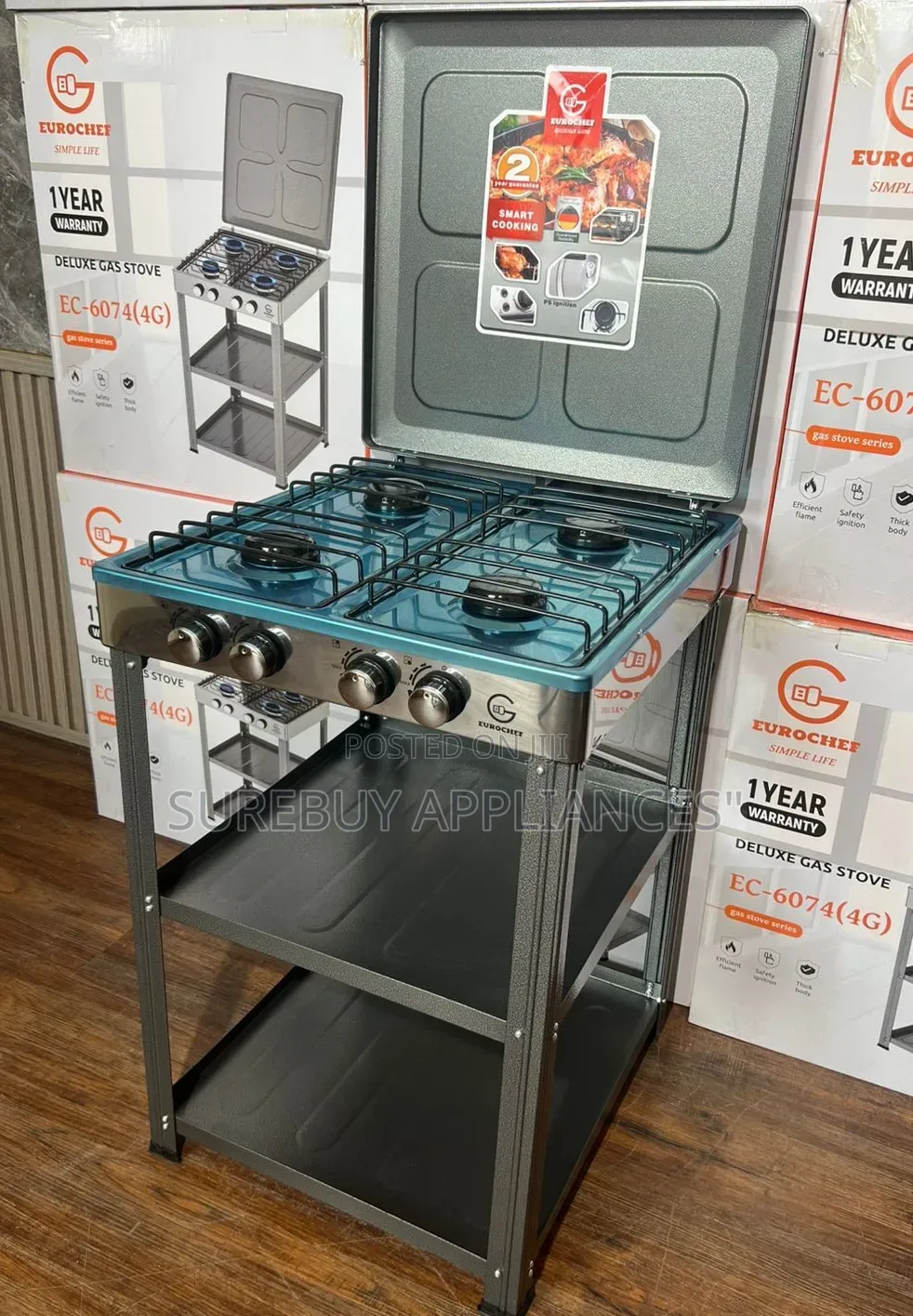 Eurochef 4 Burner Full Gas Standing Cooker With Shelves