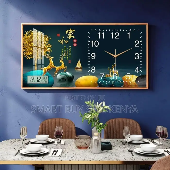 Fade Resistant 100x50cm Rectangular Crystal Porcelain Wall Clock Art