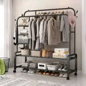 Double Clothes Rack With Shelves