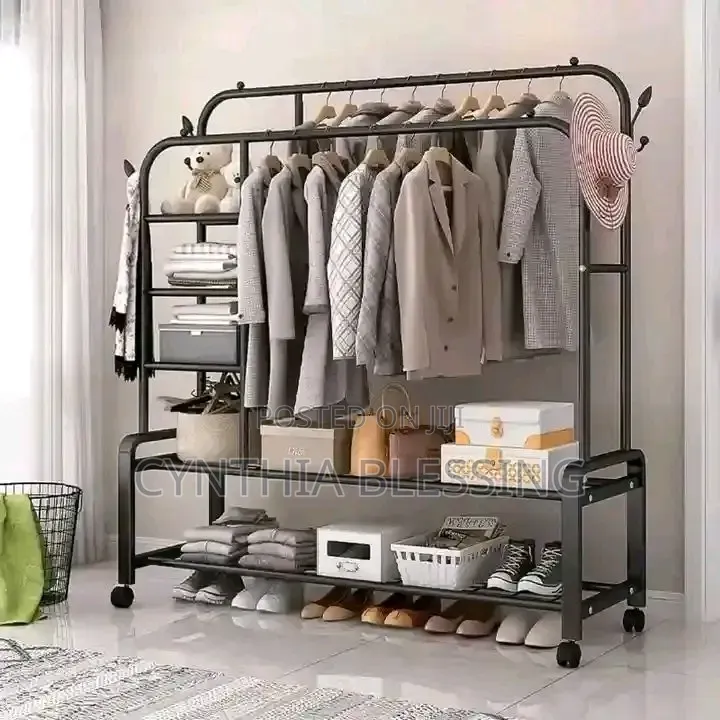 Double Clothes Rack With Shelves