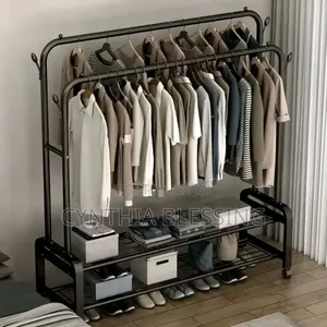 Double Clothes Rack With Shelves