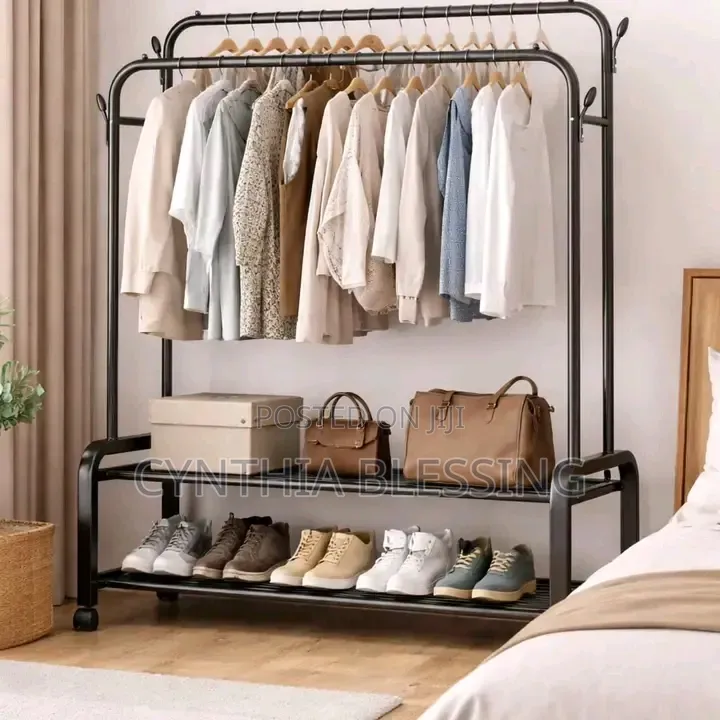 Double Clothes Rack With Shelves