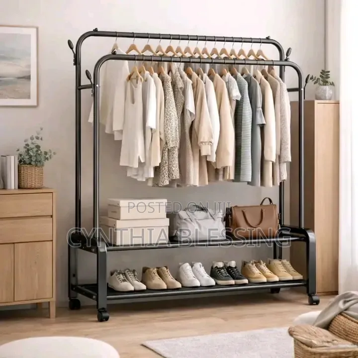 Double Clothes Rack With Shelves