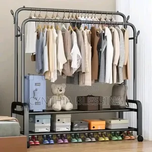 Double Clothes Rack With Shelves