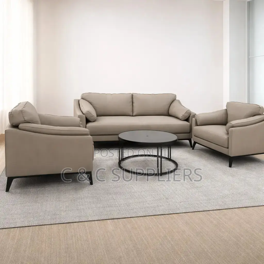 5-Seater Gray Leather Office Sofa