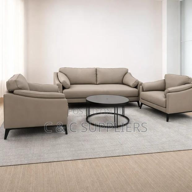 5-Seater Gray Leather Office Sofa