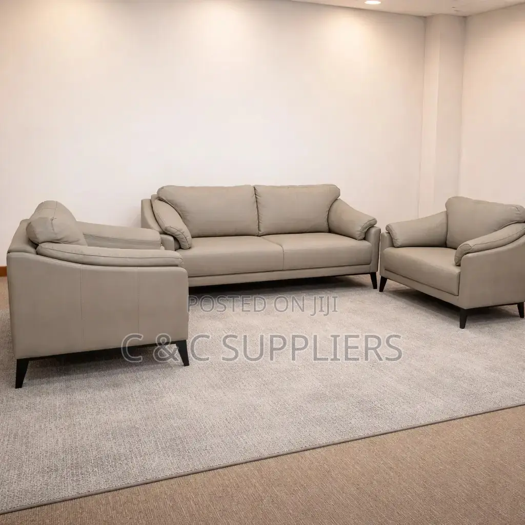 5-Seater Gray Leather Office Sofa