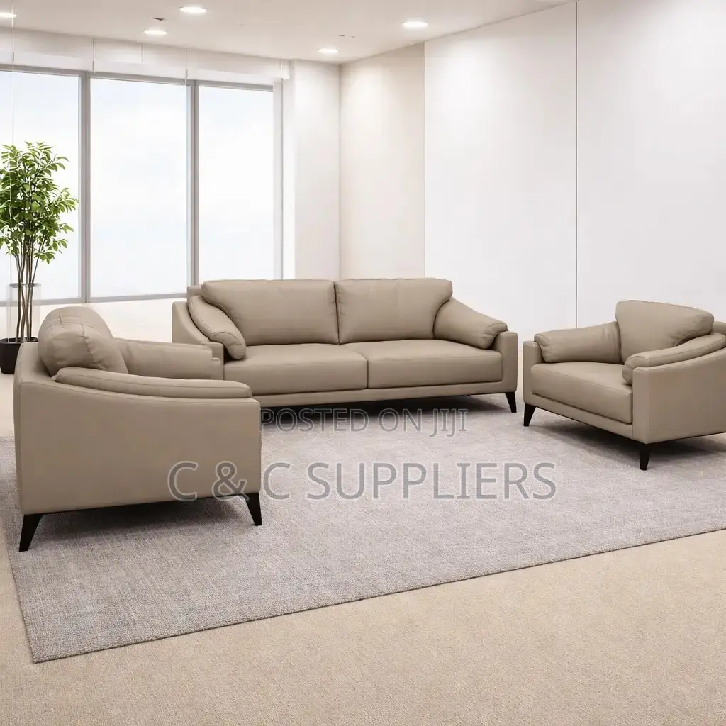 5-Seater Gray Leather Office Sofa