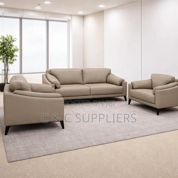 5-Seater Gray Leather Office Sofa - thumbnail 3