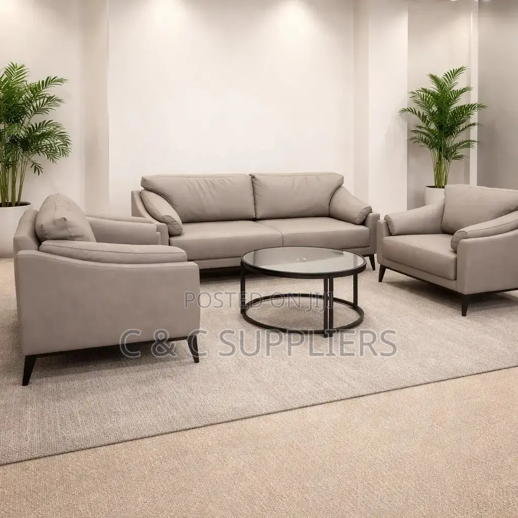 5-Seater Gray Leather Office Sofa