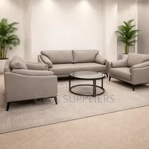 5-Seater Gray Leather Office Sofa