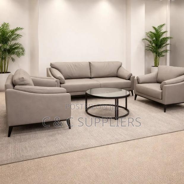 5-Seater Gray Leather Office Sofa - thumbnail 4