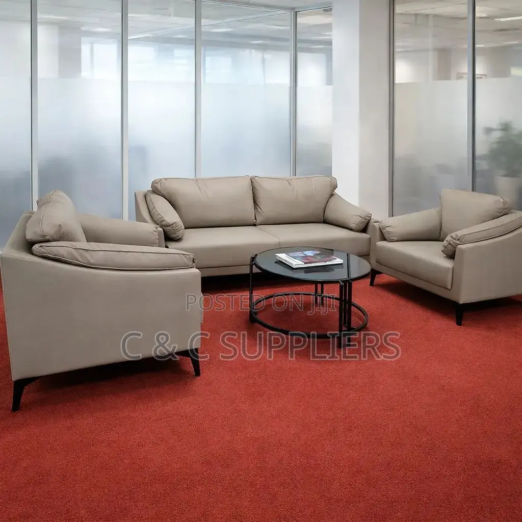 5-Seater Gray Leather Office Sofa