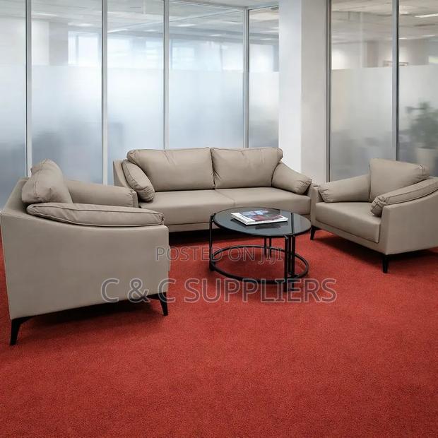 5-Seater Gray Leather Office Sofa - thumbnail 5