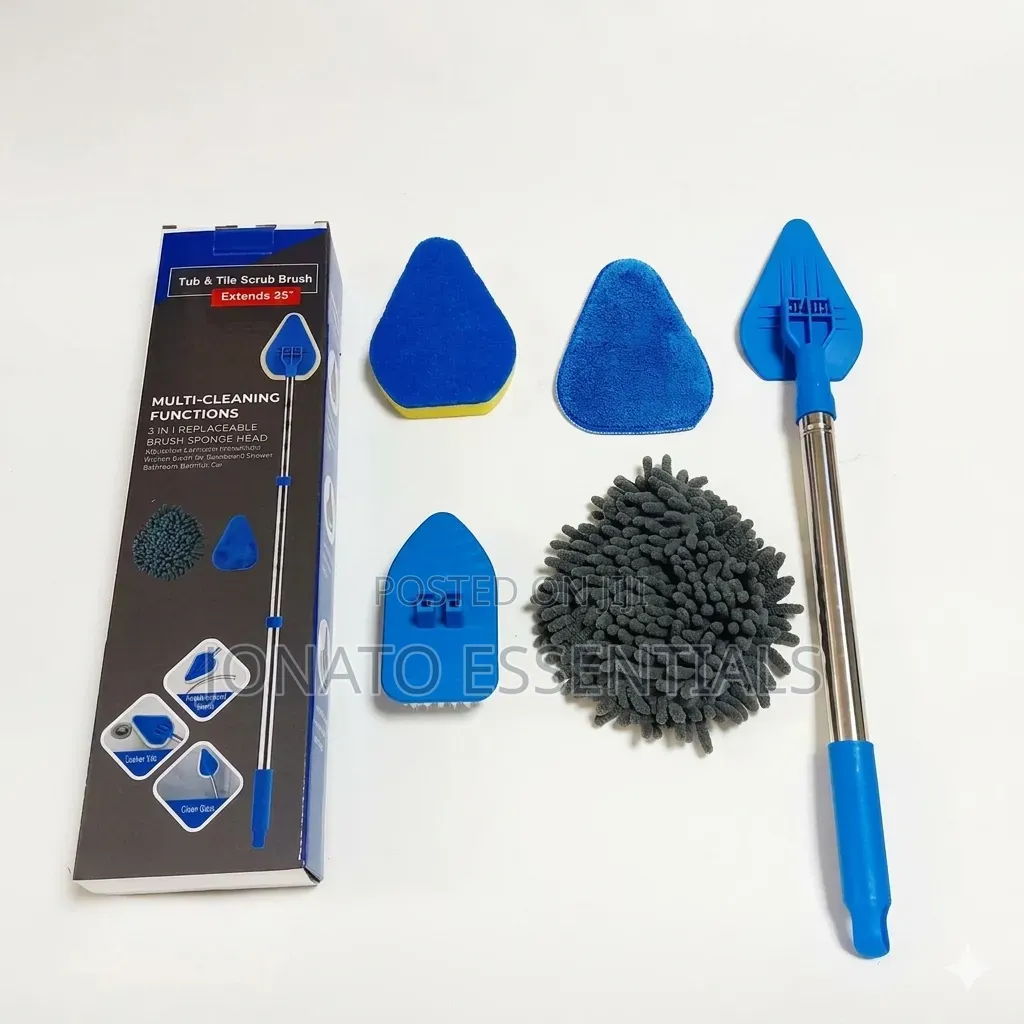 3-in-1 Long Handle Tub and Tile Scrub Brush Extendable 35"