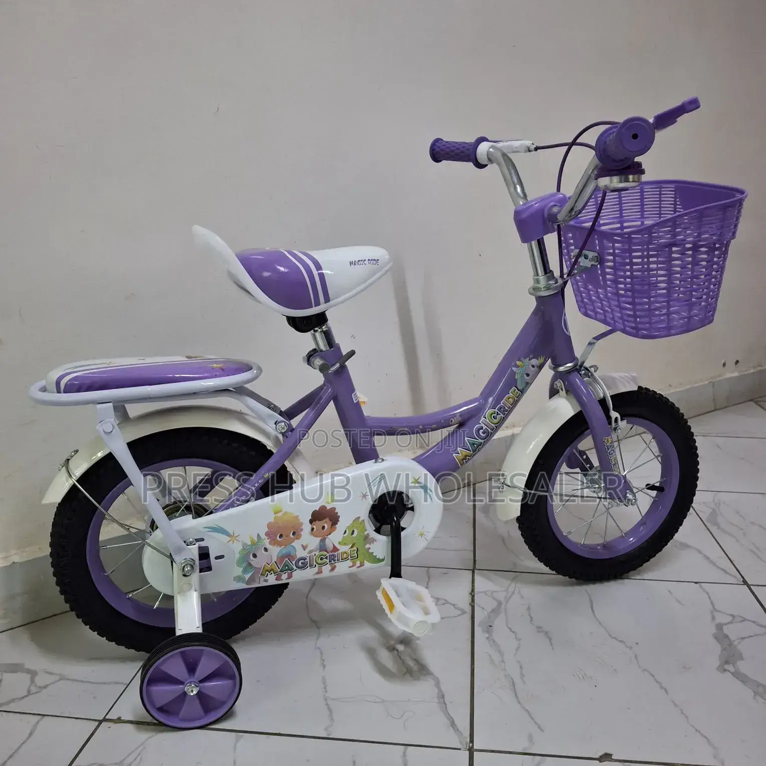 12" Kids Bicycle With Training Wheels And Basket –
