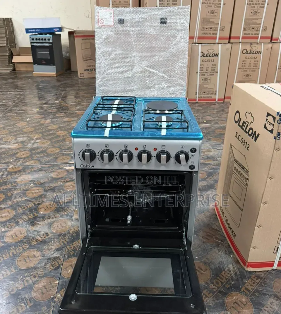 New Model Silver Olelon Free Standing 3 Gas Burner +1 Electric Cooker