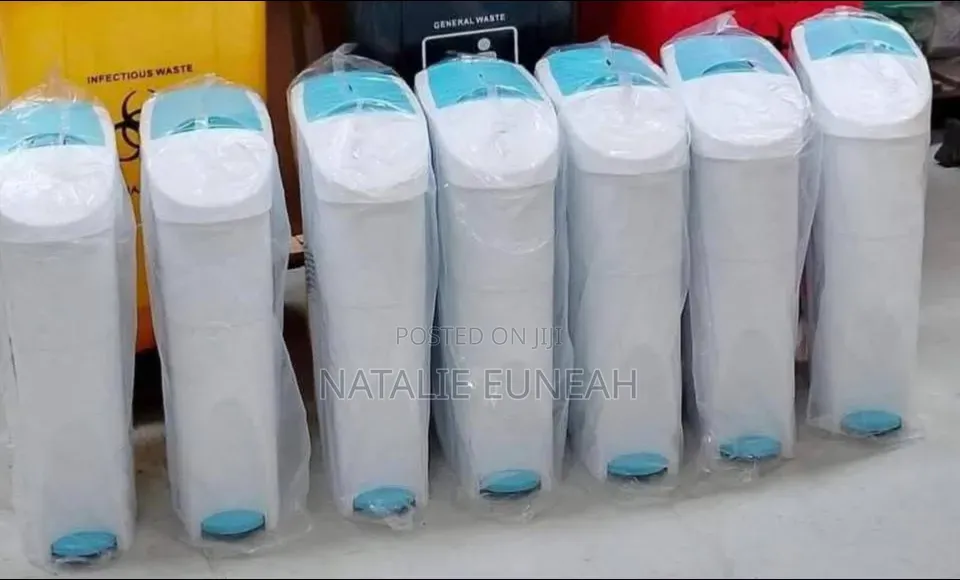 White and Blue Sanitary Bins
