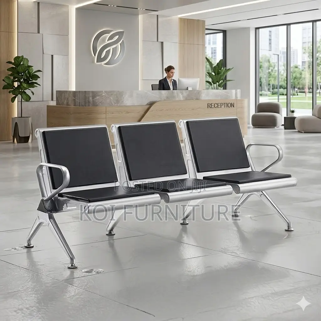 Office Bench; Three Seater Leather Upholstered Office Bench