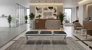 Office Bench; Three Seater Leather Upholstered Office Bench