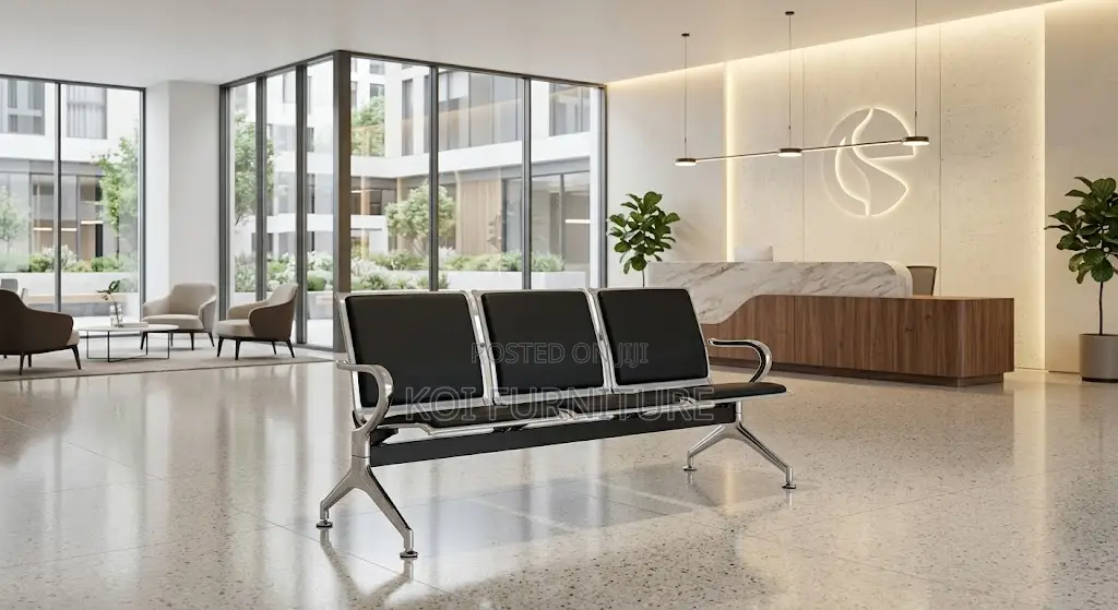 Office Bench; Three Seater Leather Upholstered Office Bench