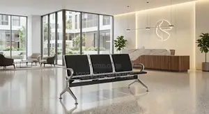 Office Bench; Three Seater Leather Upholstered Office Bench