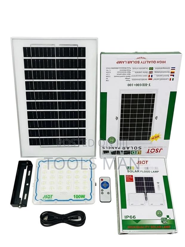 Jsot 100w Led Solar Flood Light With Remote - Ip66 Waterproof.