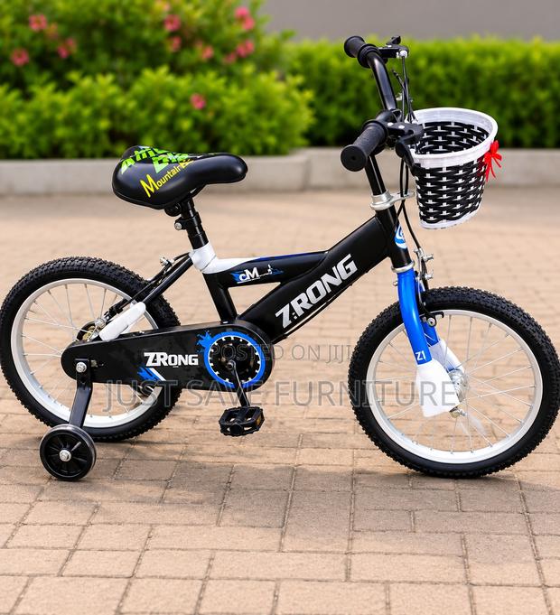 Zrong Kids Bicycle Size 18 With Training Wheels Basket – Black/Blue