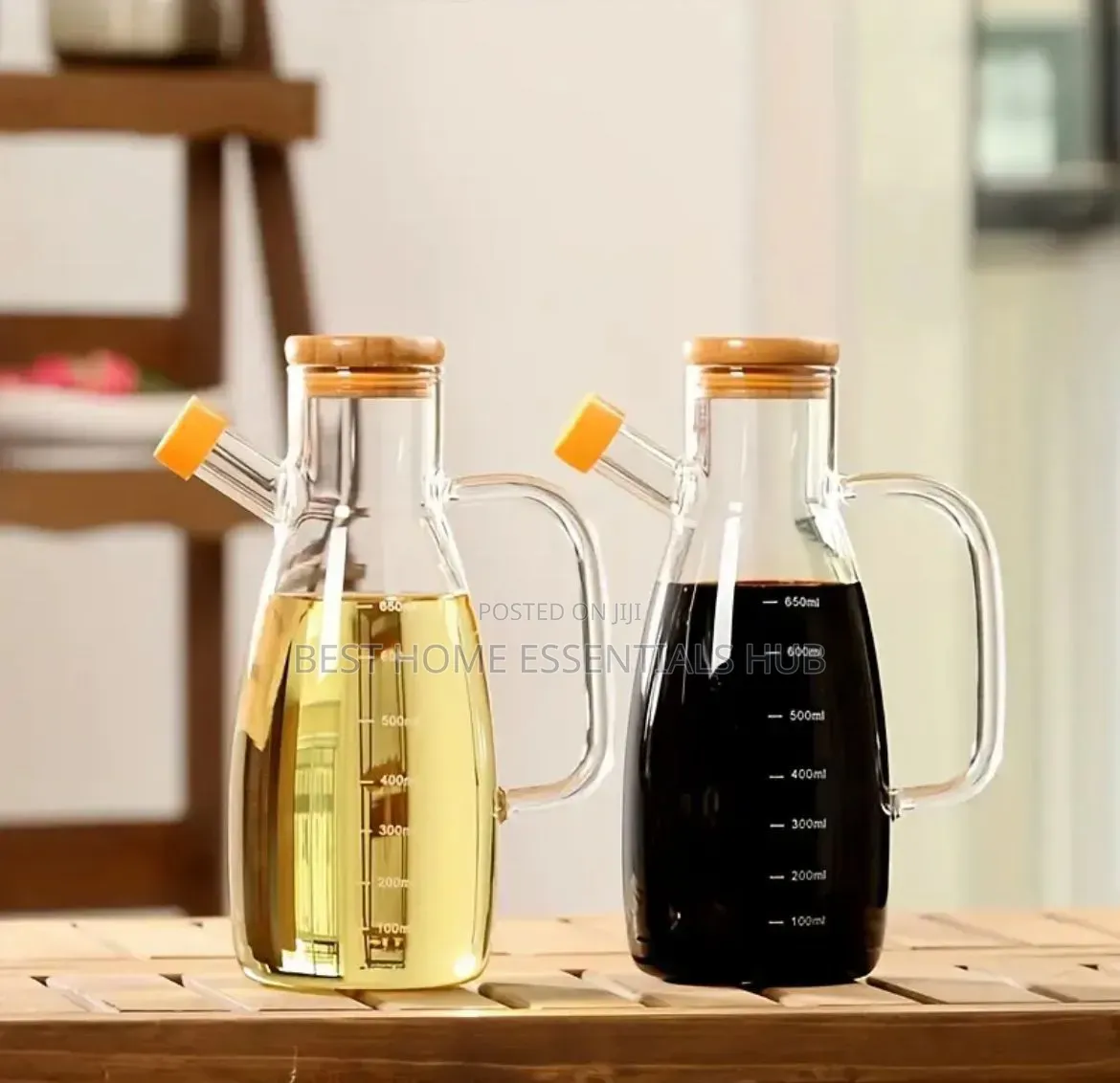 *1l Glass Oil Dispenser With Handle and Bamboo Lid