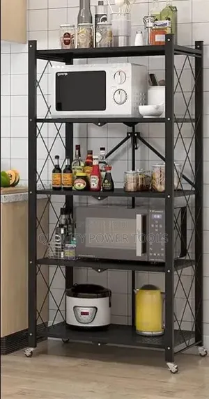 Black 5-Tier Foldable Metal 5 Layer Kitchen Rack With Casters- Wheels