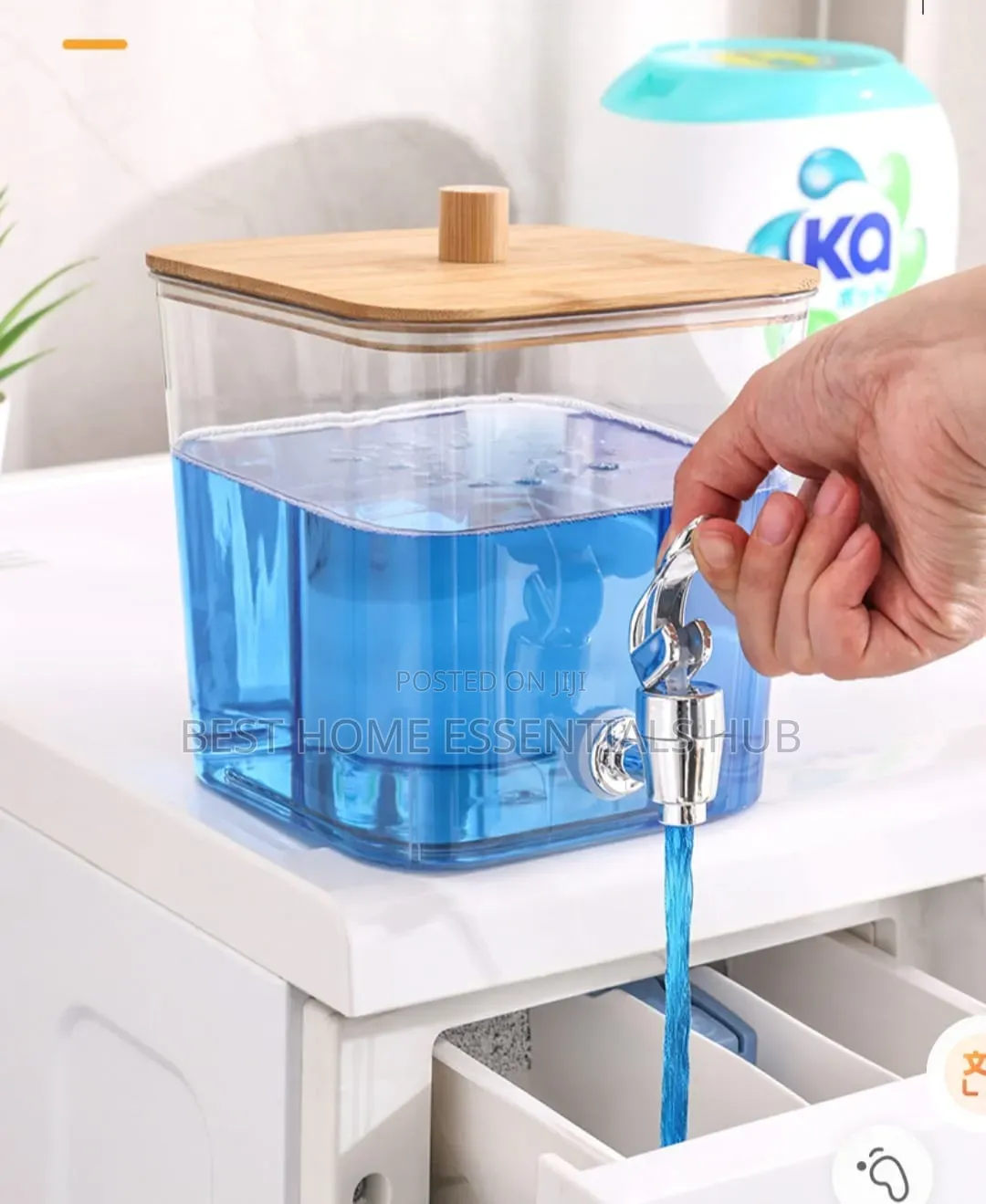 *Acrylic Laundry Detergent Dispenser With Bamboo Lid Tap