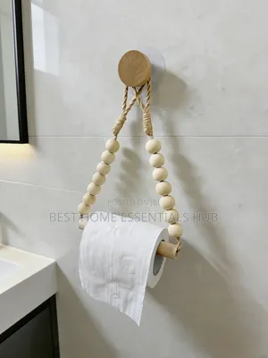 *Boho-Style Toilet Paper Holder Rustic Wooden Bead Design